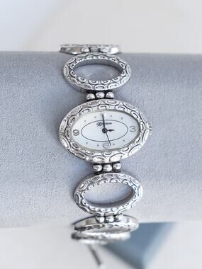 Brighton Miramar Abalone Shell Dial Watch Textured Oval Links Toggle Retired
